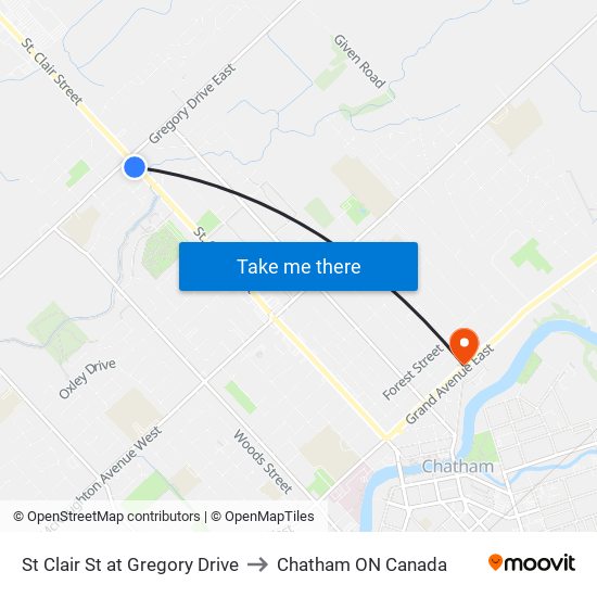 St Clair St at Gregory Drive to Chatham ON Canada map