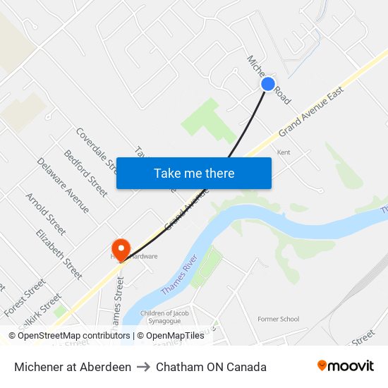 Michener at Aberdeen to Chatham ON Canada map