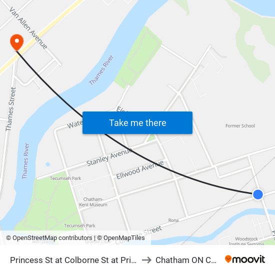 Princess St at Colborne St at Princess St to Chatham ON Canada map