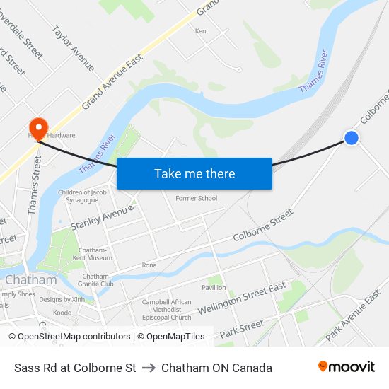 Sass Rd at Colborne St to Chatham ON Canada map