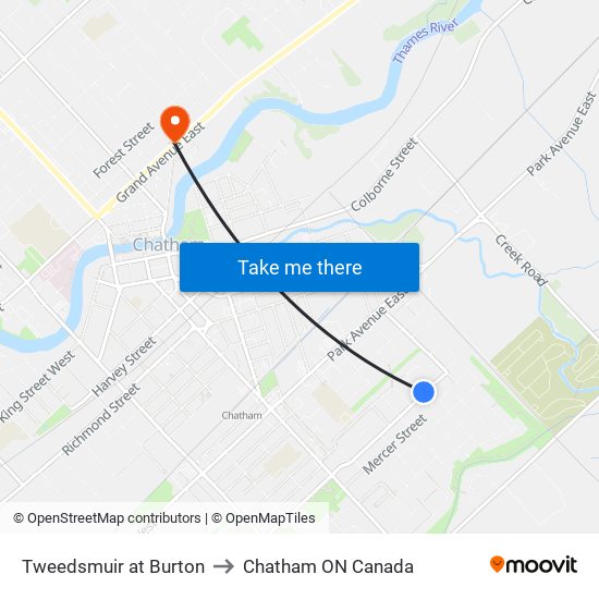 Tweedsmuir at Burton to Chatham ON Canada map