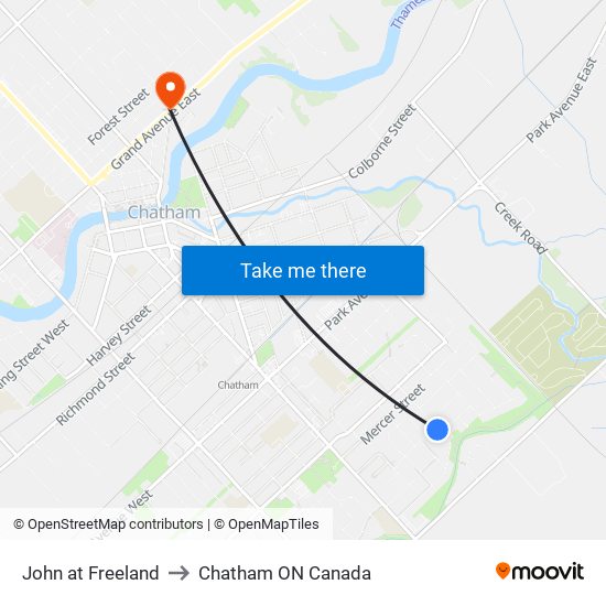 John at Freeland to Chatham ON Canada map