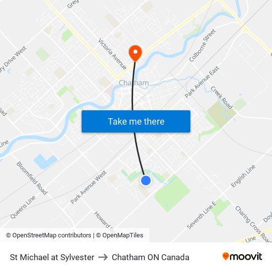 St Michael at Sylvester to Chatham ON Canada map