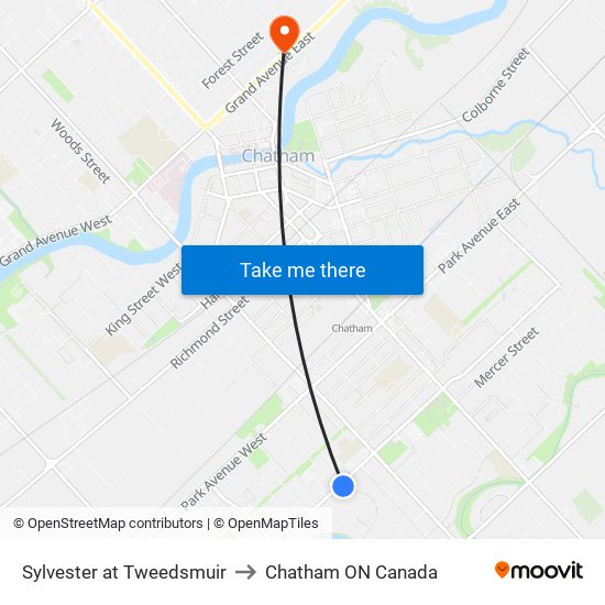 Sylvester at Tweedsmuir to Chatham ON Canada map