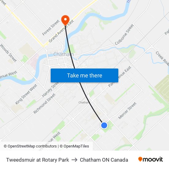 Tweedsmuir at Rotary Park to Chatham ON Canada map