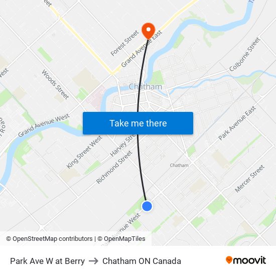 Park Ave W at Berry to Chatham ON Canada map