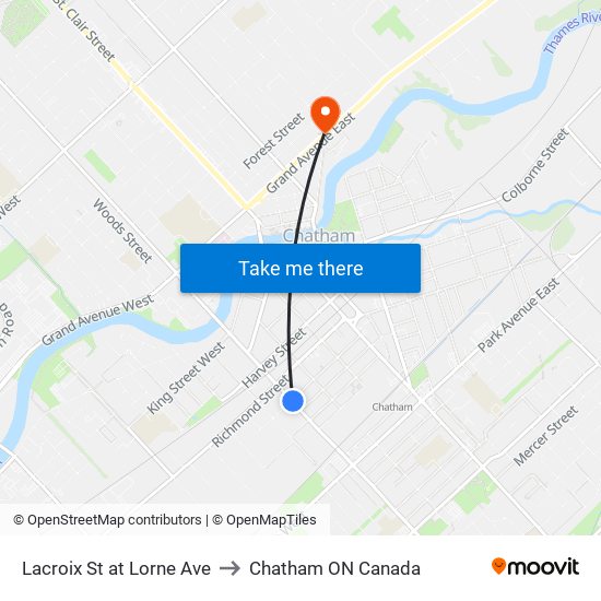 Lacroix St at Lorne Ave to Chatham ON Canada map