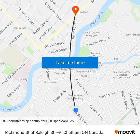 Richmond St at Raleigh St to Chatham ON Canada map