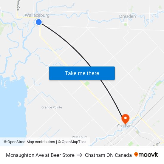 Mcnaughton Ave at Beer Store to Chatham ON Canada map