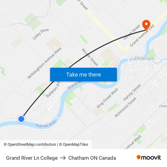 Grand River Ln College to Chatham ON Canada map