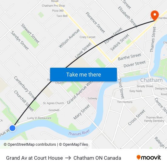 Grand Av at Court House to Chatham ON Canada map