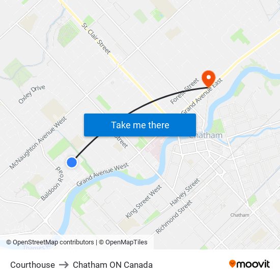 Courthouse to Chatham ON Canada map