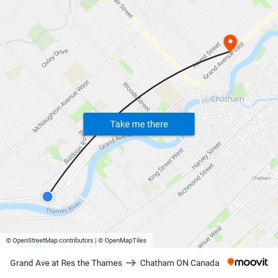 Grand Ave at Res the Thames to Chatham ON Canada map