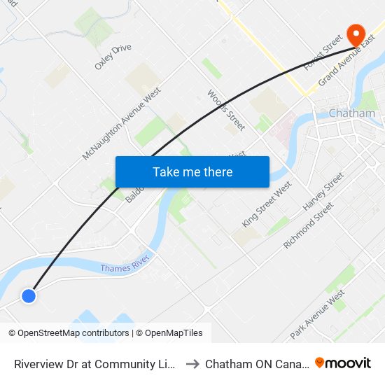 Riverview Dr at Community Living to Chatham ON Canada map