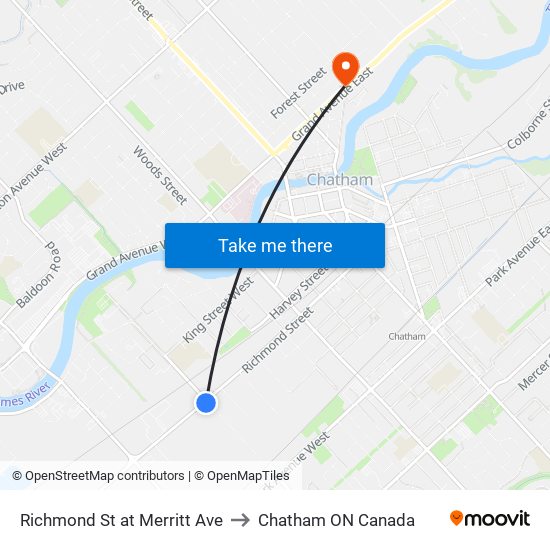 Richmond St at Merritt Ave to Chatham ON Canada map