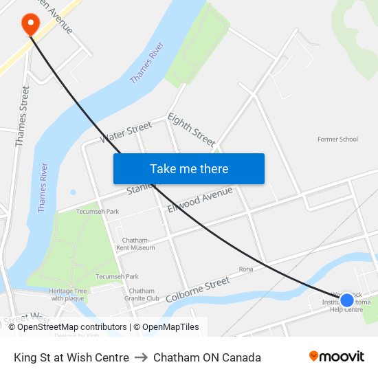 King St at Wish Centre to Chatham ON Canada map