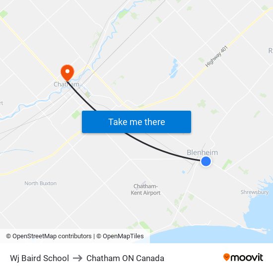 Wj Baird School to Chatham ON Canada map