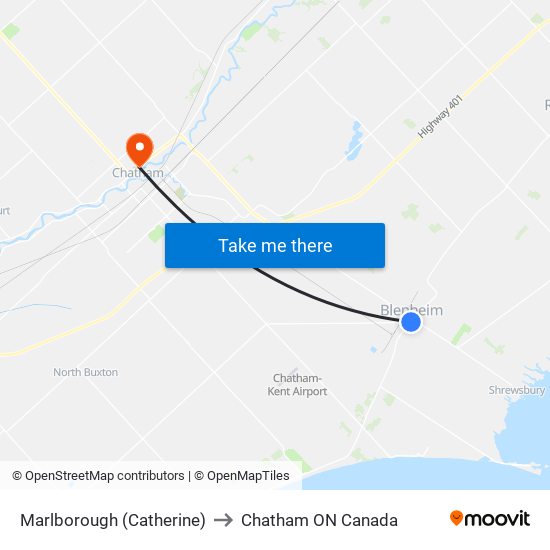 Marlborough (Catherine) to Chatham ON Canada map