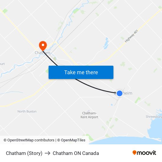 Chatham (Story) to Chatham ON Canada map