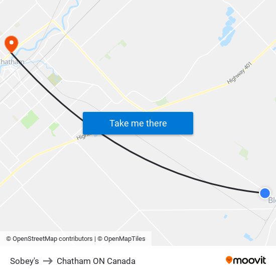 Sobey's to Chatham ON Canada map