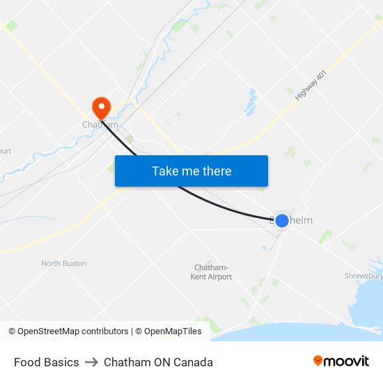 Food Basics to Chatham ON Canada map