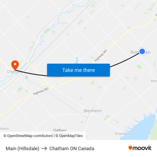 Main (Hillsdale) to Chatham ON Canada map