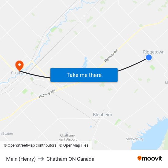 Main (Henry) to Chatham ON Canada map