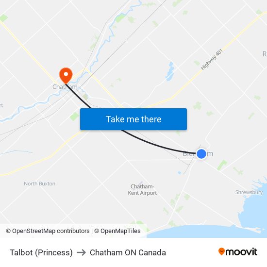 Talbot (Princess) to Chatham ON Canada map