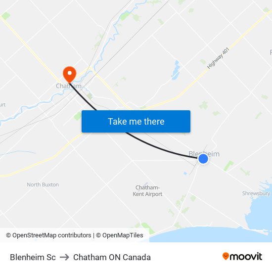 Blenheim Sc to Chatham ON Canada map