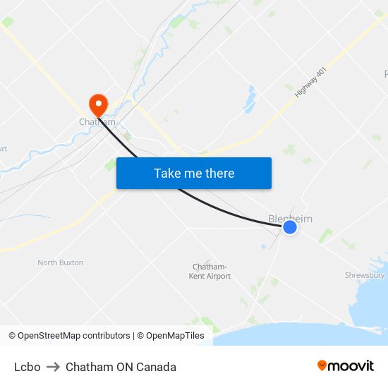 Lcbo to Chatham ON Canada map