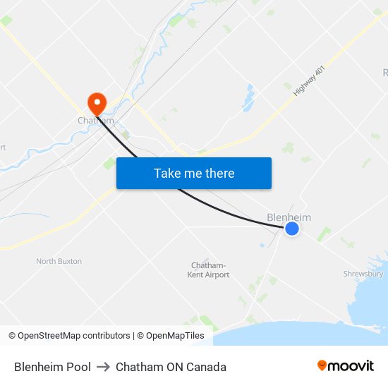 Blenheim Pool to Chatham ON Canada map