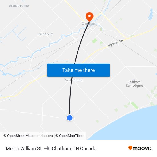 Merlin William St to Chatham ON Canada map