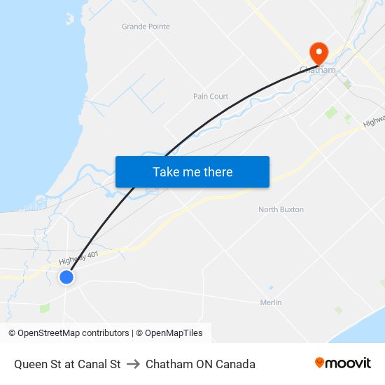 Queen St at Canal St to Chatham ON Canada map