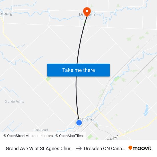 Grand Ave W at St Agnes Church to Dresden ON Canada map