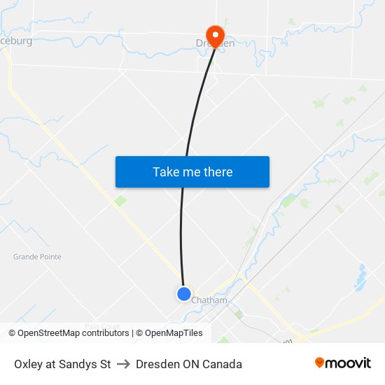 Oxley at Sandys St to Dresden ON Canada map