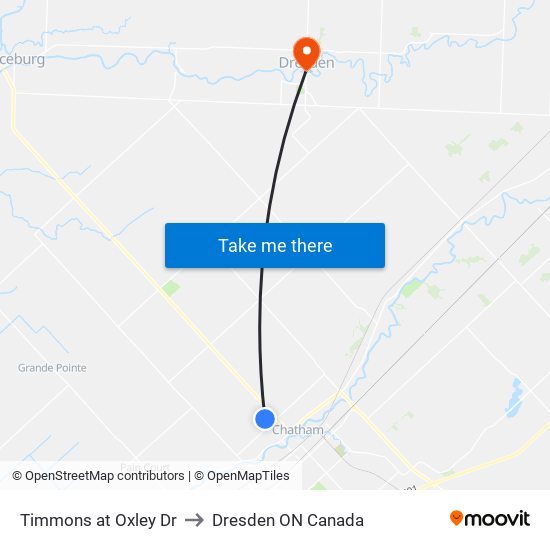 Timmons at Oxley Dr to Dresden ON Canada map