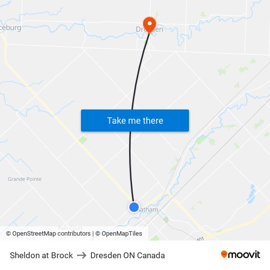 Sheldon at Brock to Dresden ON Canada map