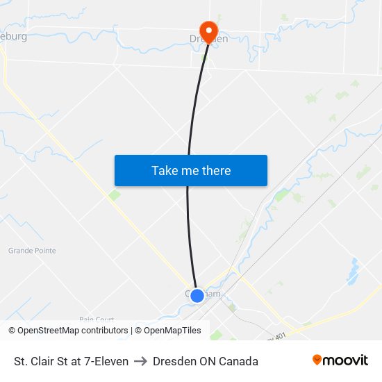St. Clair St at 7-Eleven to Dresden ON Canada map