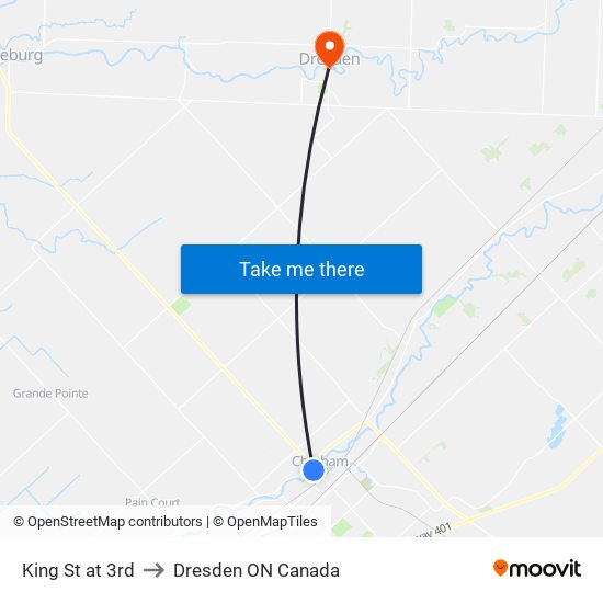 King St at 3rd to Dresden ON Canada map