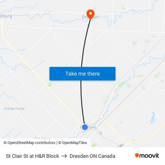 St Clair St at H&R Block to Dresden ON Canada map