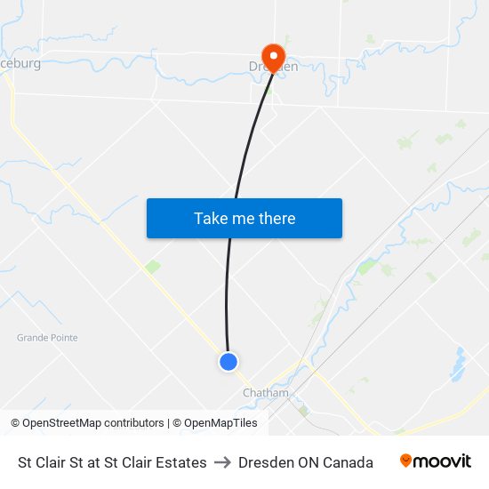 St Clair St at St Clair Estates to Dresden ON Canada map