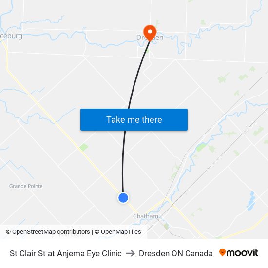 St Clair St at Anjema Eye Clinic to Dresden ON Canada map