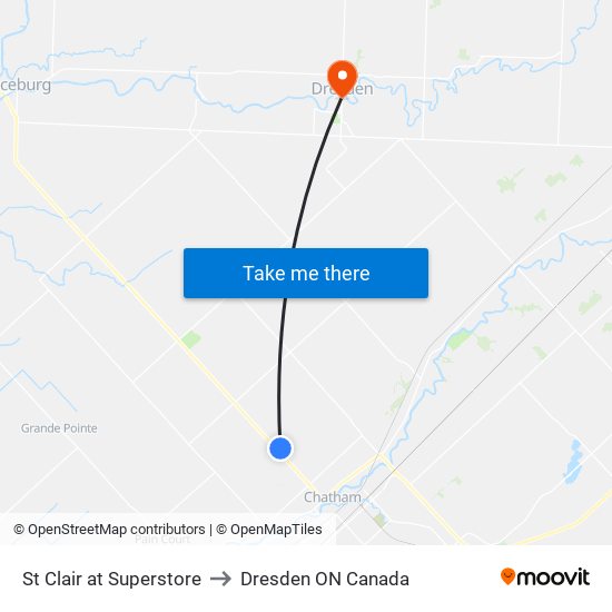 St Clair at Superstore to Dresden ON Canada map