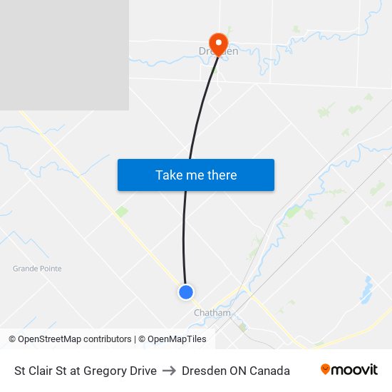 St Clair St at Gregory Drive to Dresden ON Canada map