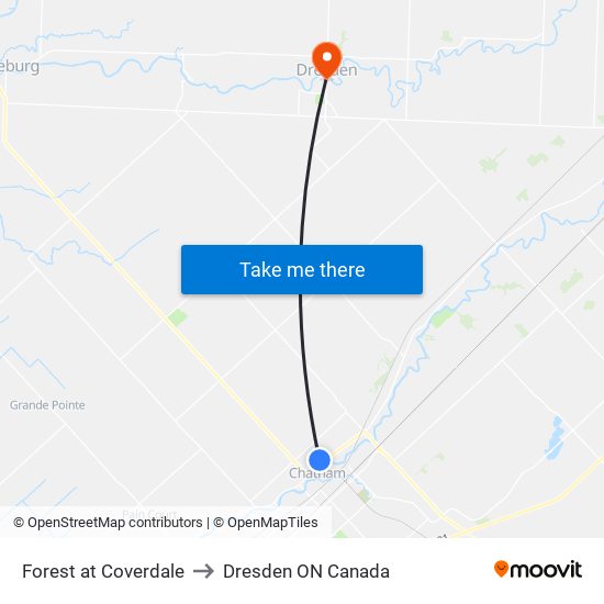 Forest at Coverdale to Dresden ON Canada map