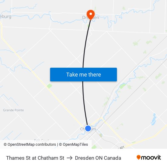Thames St at Chatham St to Dresden ON Canada map