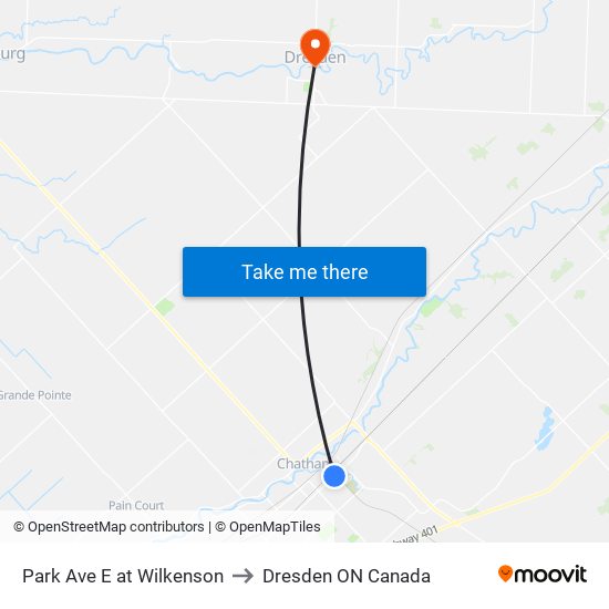 Park Ave E at Wilkenson to Dresden ON Canada map