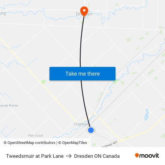 Tweedsmuir at Park Lane to Dresden ON Canada map