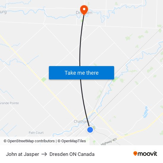 John at Jasper to Dresden ON Canada map