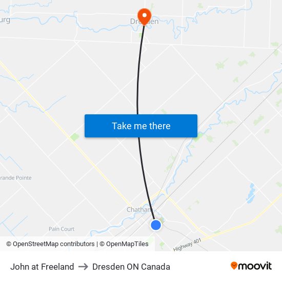 John at Freeland to Dresden ON Canada map